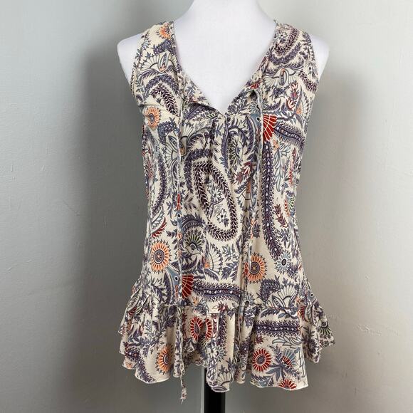 THX Thanx Collection Boho Floral Sleeveless Peplum Tunic Tank Top Large Cotton - Picture 1 of 7